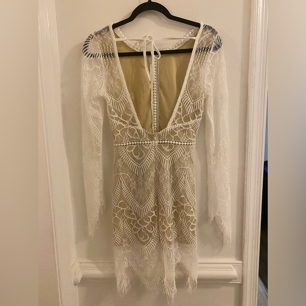 Nasty Gal White Eyelash Lace Long Sleeve Dress - Picture 7 of 7